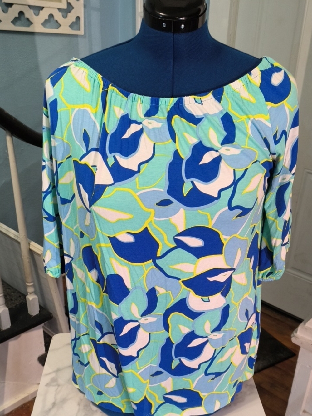 Charlie Paige Blue Floral Off-Shoulder Women's Top